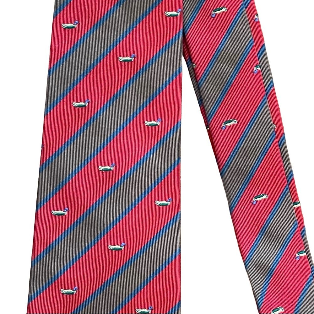 Vintage Valente 100% Silk Mallard Duck Motif Striped Tie